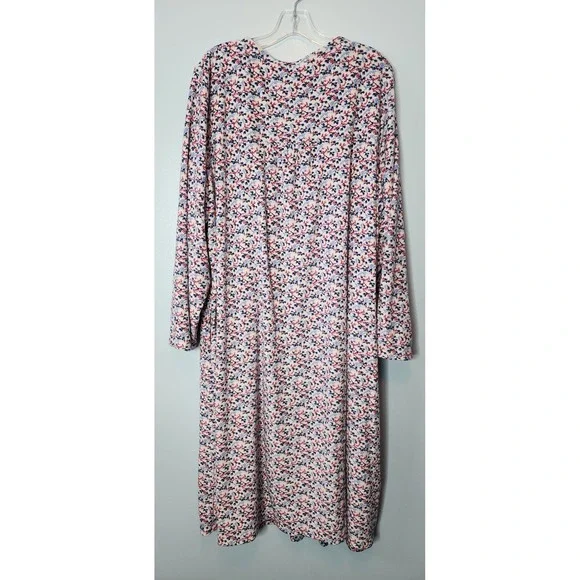 Aria Collection Nightgown Womens 3X Blue Pink Floral Long Sleeve Fleece Pockets - Picture 8 of 10